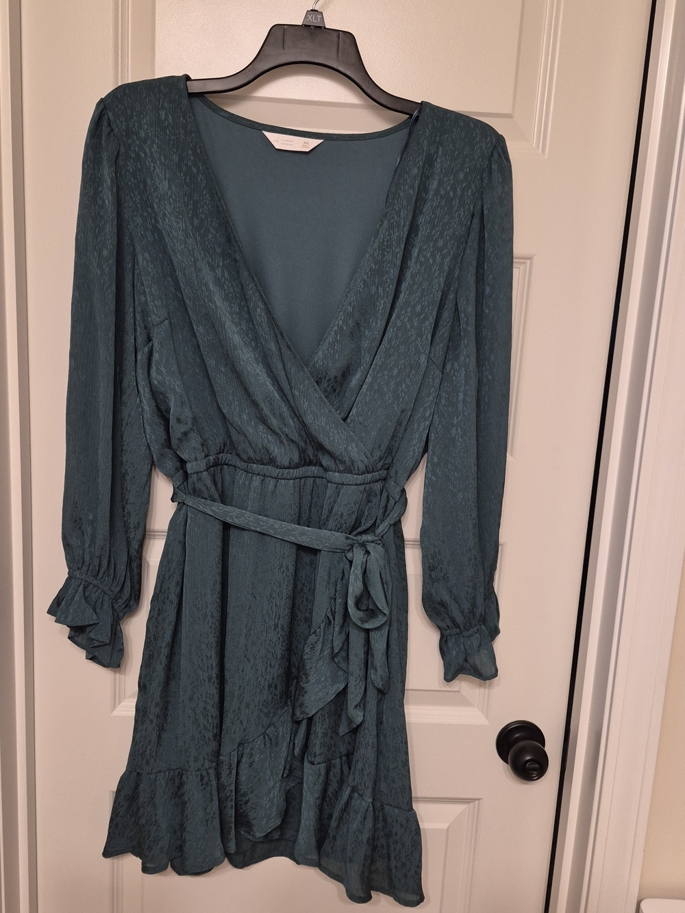LC Lauren Conrad Teal Long Sleeve Wrap Dress with Ruffle Hem